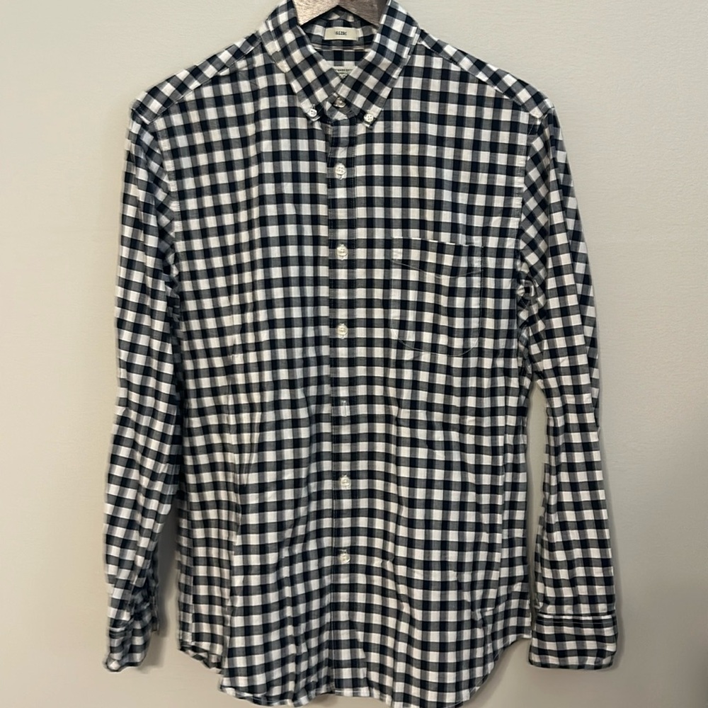 J Crew- navy and white check shirt